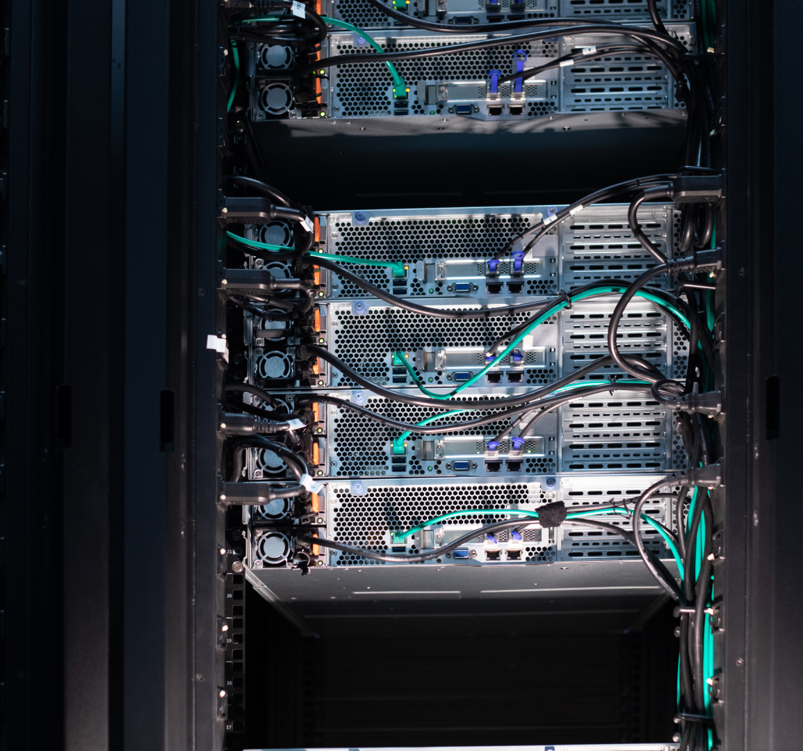 Server rack with cables and hardware.