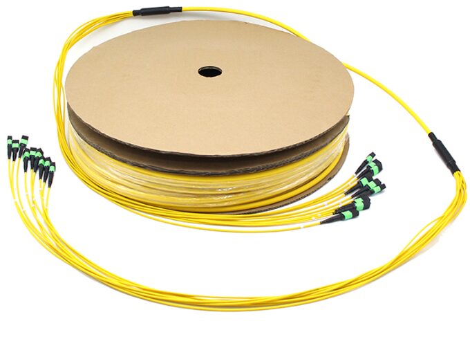 Yellow fiber optic cable on spool.
