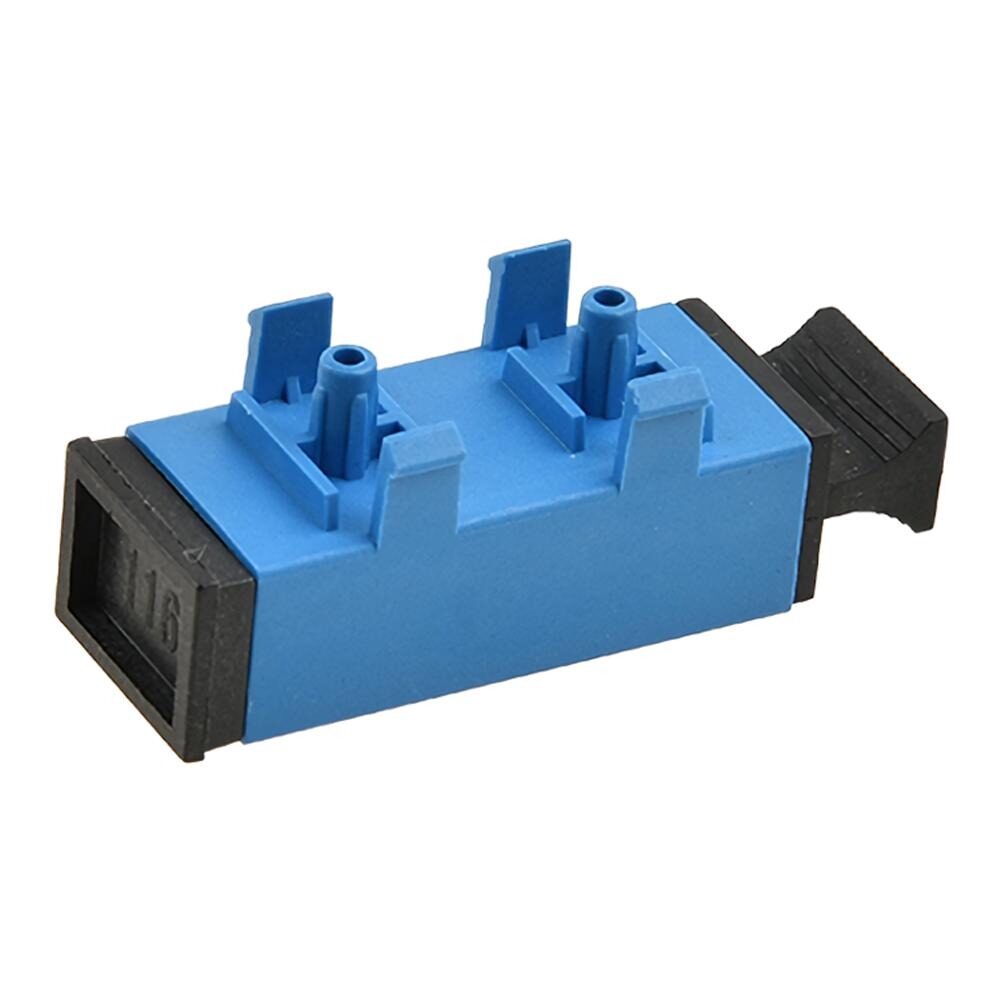Blue fiber optic cable adapter connector.