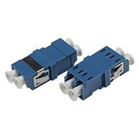 Blue fiber optic adapter connectors, twin port.