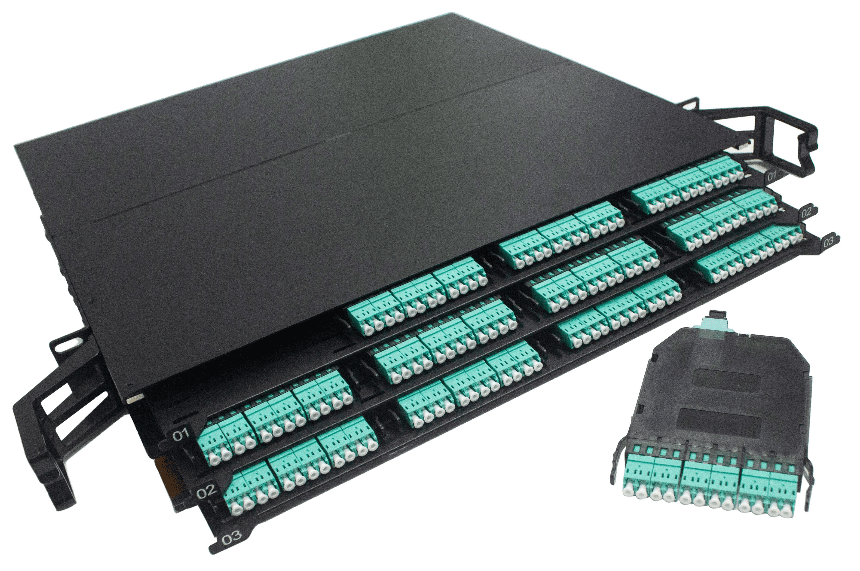 Fiber optic patch panel and cassette.