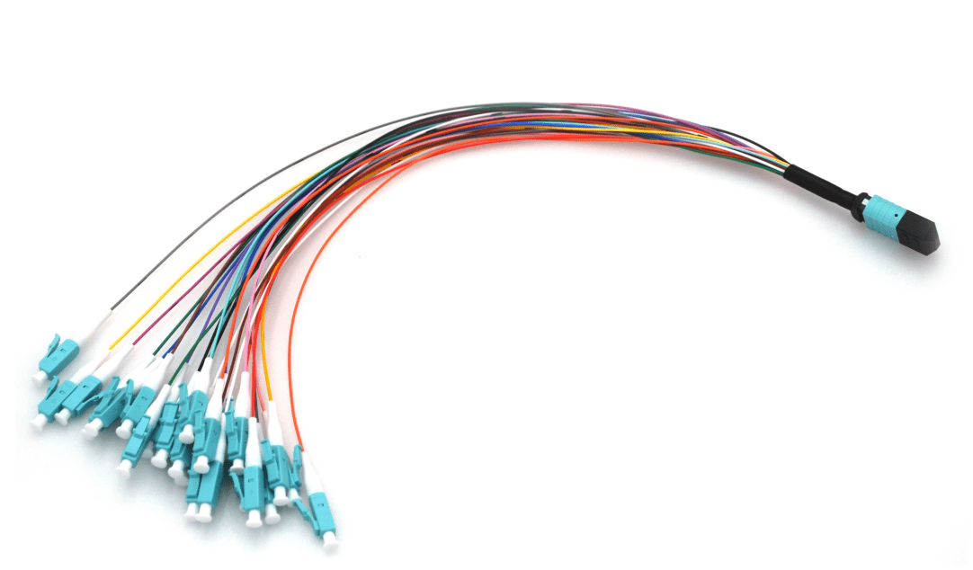 Fiber optic cables with multiple connectors.