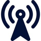 Antenna symbol with radio waves icon.